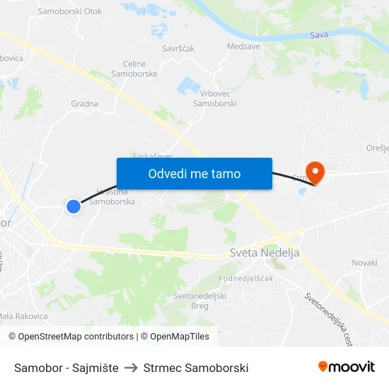 Samobor - Sajmište to Strmec Samoborski map