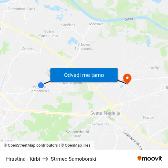 Hrastina - Kirbi to Strmec Samoborski map