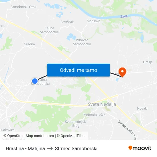 Hrastina - Matijina to Strmec Samoborski map