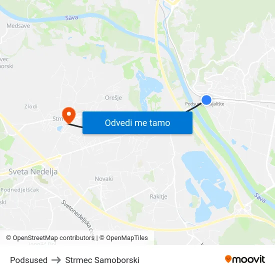 Podsused to Strmec Samoborski map