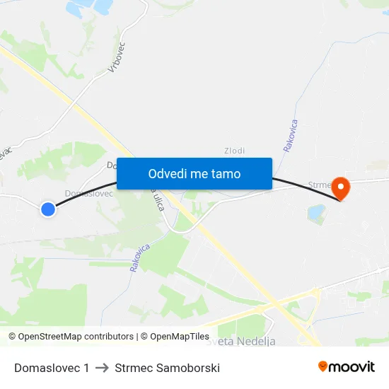 Domaslovec 1 to Strmec Samoborski map