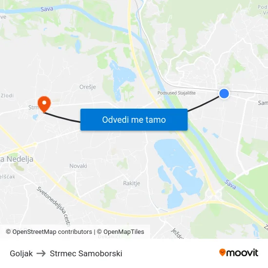 Goljak to Strmec Samoborski map