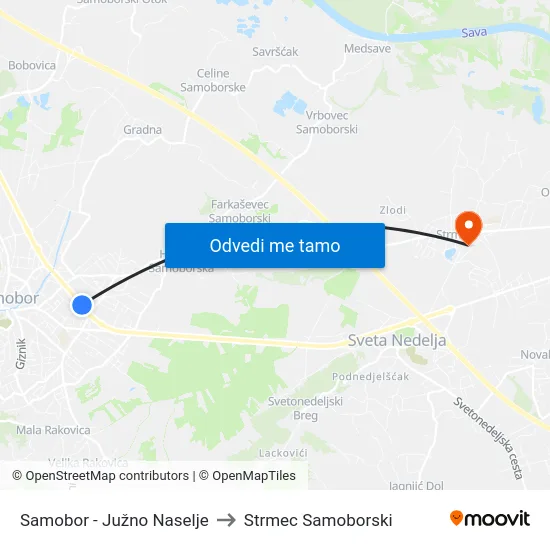 Samobor - Južno Naselje to Strmec Samoborski map