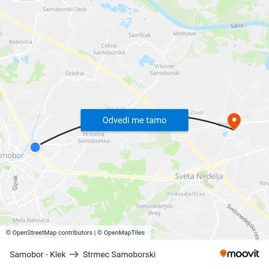 Samobor - Klek to Strmec Samoborski map