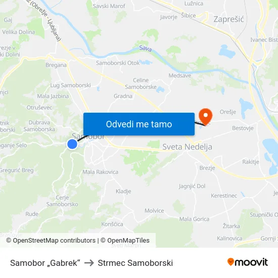 Samobor „Gabrek“ to Strmec Samoborski map