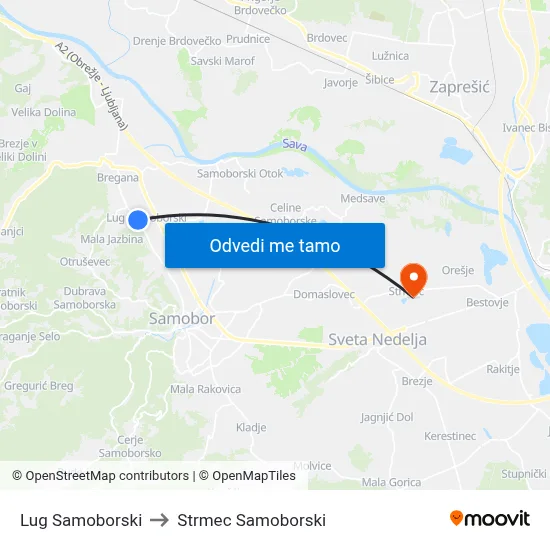 Lug Samoborski to Strmec Samoborski map