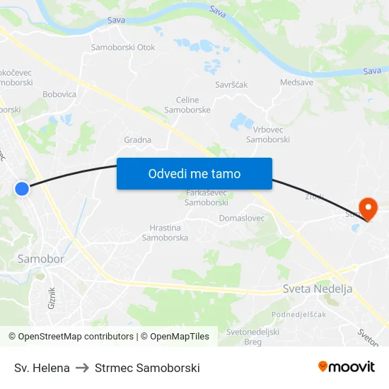 Sv. Helena to Strmec Samoborski map