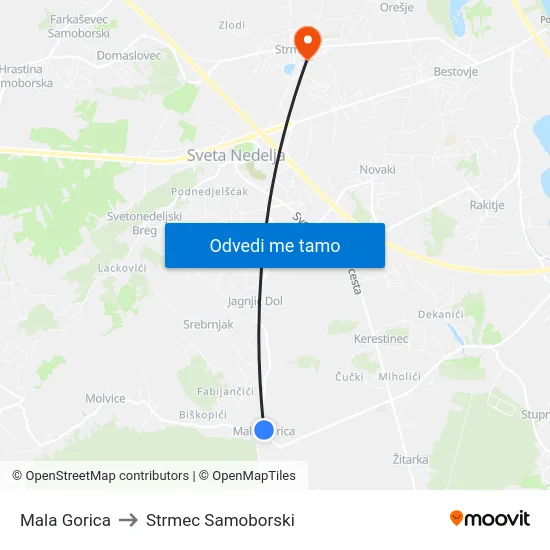 Mala Gorica to Strmec Samoborski map