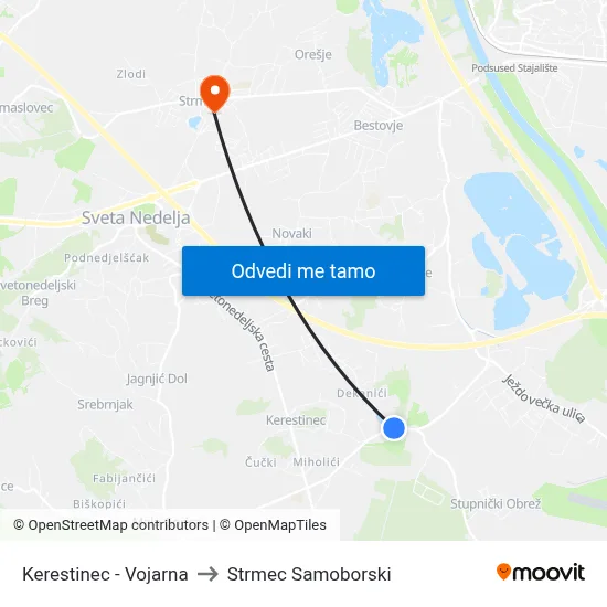Kerestinec - Vojarna to Strmec Samoborski map