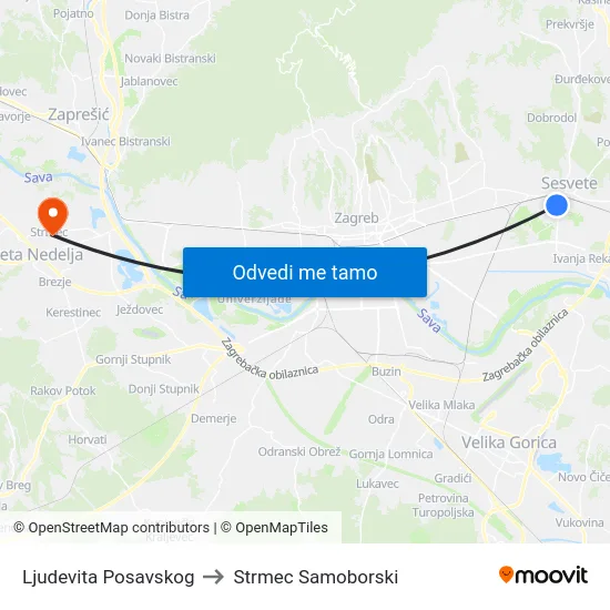 Ljudevita Posavskog to Strmec Samoborski map