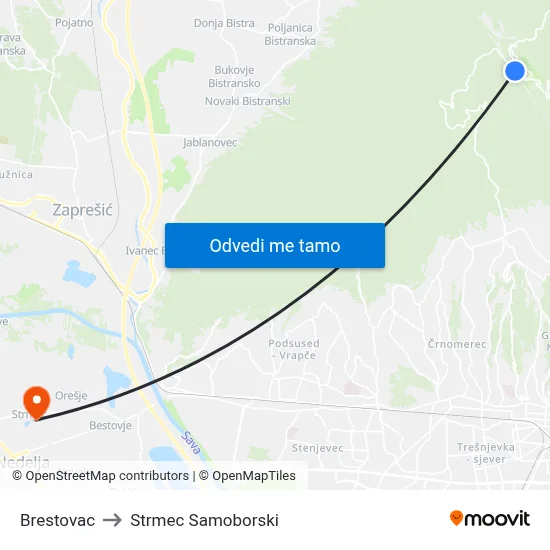 Brestovac to Strmec Samoborski map