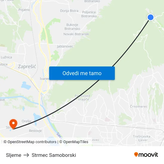 Sljeme to Strmec Samoborski map