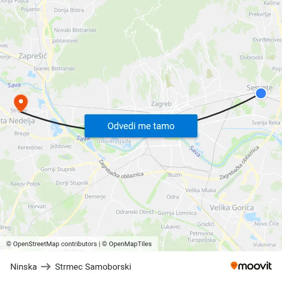 Ninska to Strmec Samoborski map