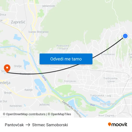 Pantovčak to Strmec Samoborski map