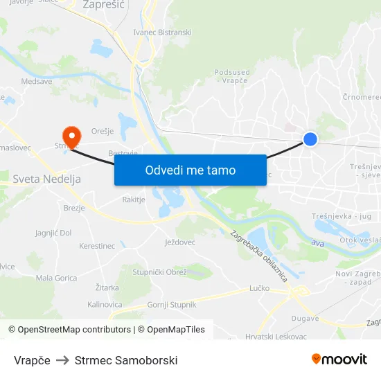 Vrapče to Strmec Samoborski map