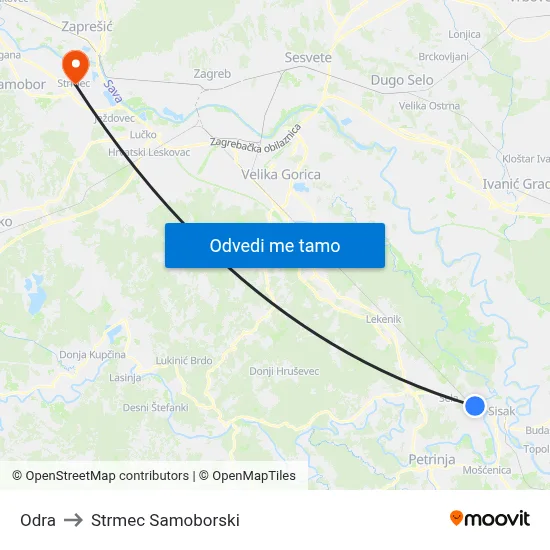 Odra to Strmec Samoborski map