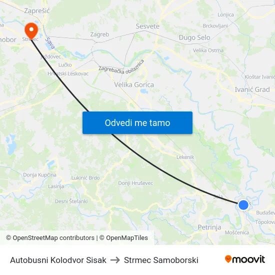 Autobusni Kolodvor Sisak to Strmec Samoborski map