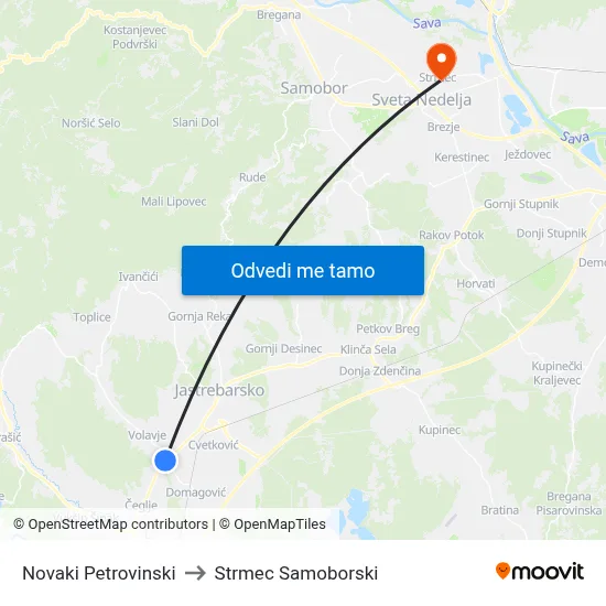 Novaki Petrovinski to Strmec Samoborski map