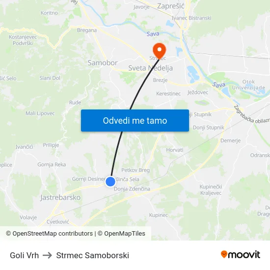 Goli Vrh to Strmec Samoborski map
