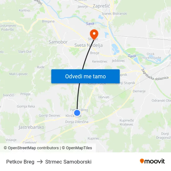 Petkov Breg to Strmec Samoborski map