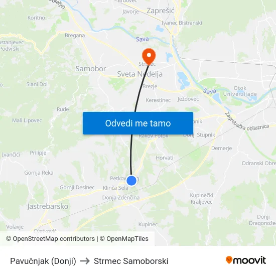 Pavučnjak (Donji) to Strmec Samoborski map
