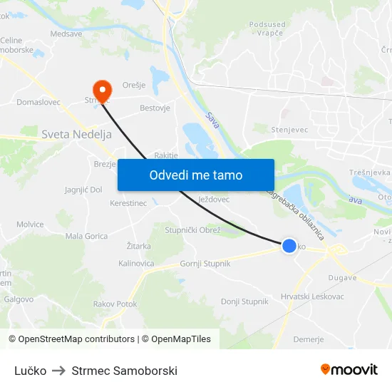 Lučko to Strmec Samoborski map