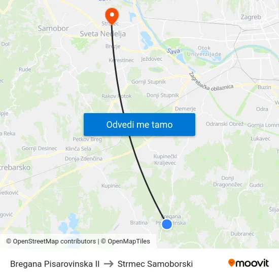 Bregana Pisarovinska II to Strmec Samoborski map