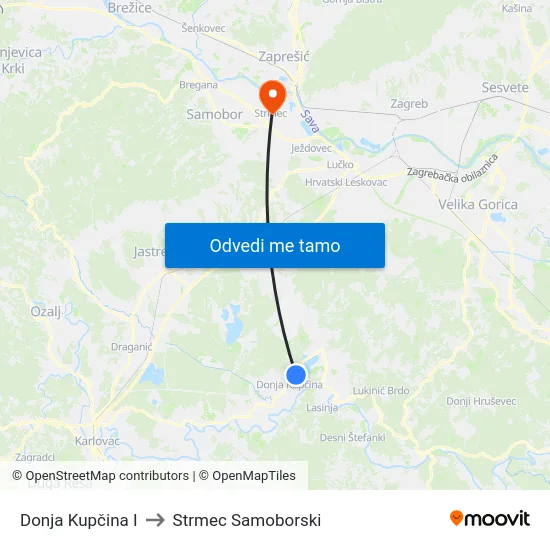 Donja Kupčina I to Strmec Samoborski map
