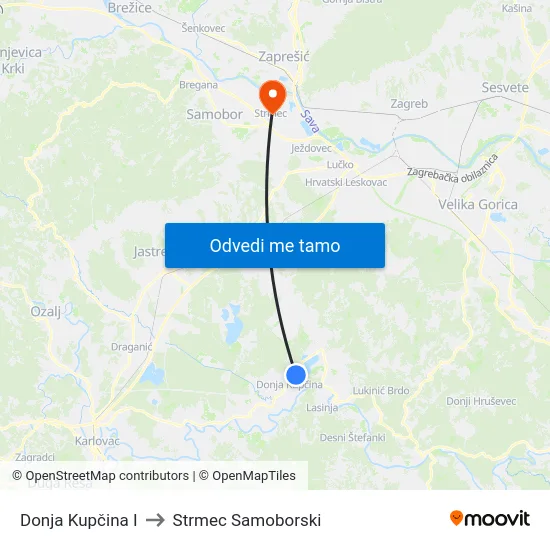 Donja Kupčina I to Strmec Samoborski map