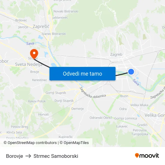 Borovje to Strmec Samoborski map