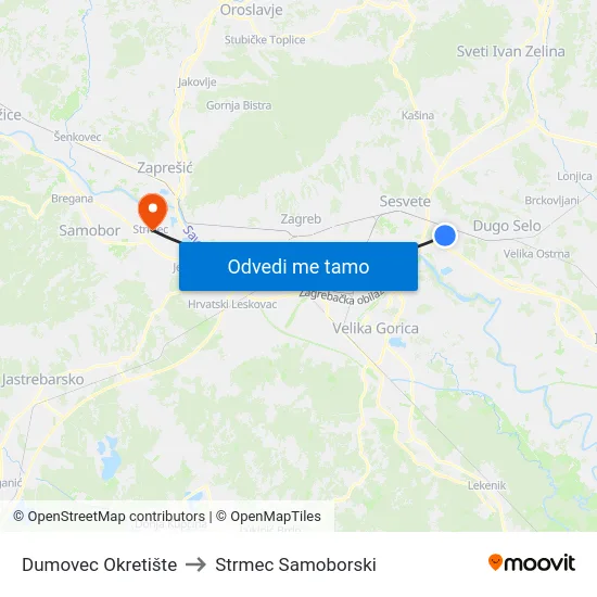Dumovec Okretište to Strmec Samoborski map