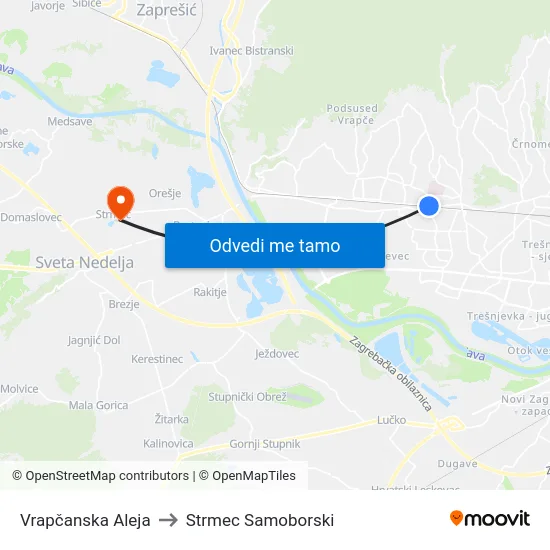 Vrapčanska Aleja to Strmec Samoborski map