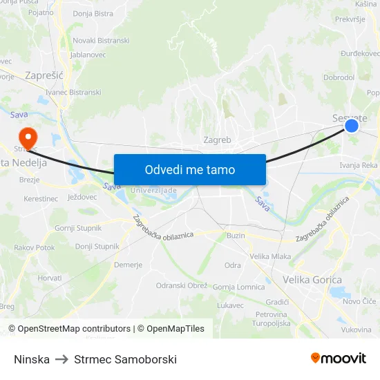 Ninska to Strmec Samoborski map