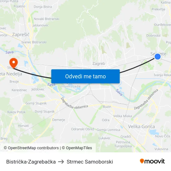 Bistrička-Zagrebačka to Strmec Samoborski map