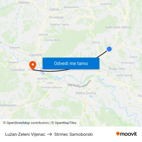 Lužan-Zeleni Vijenac to Strmec Samoborski map