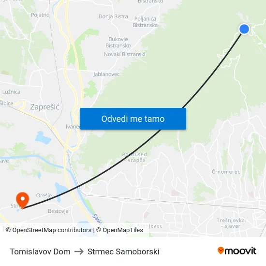 Tomislavov Dom to Strmec Samoborski map