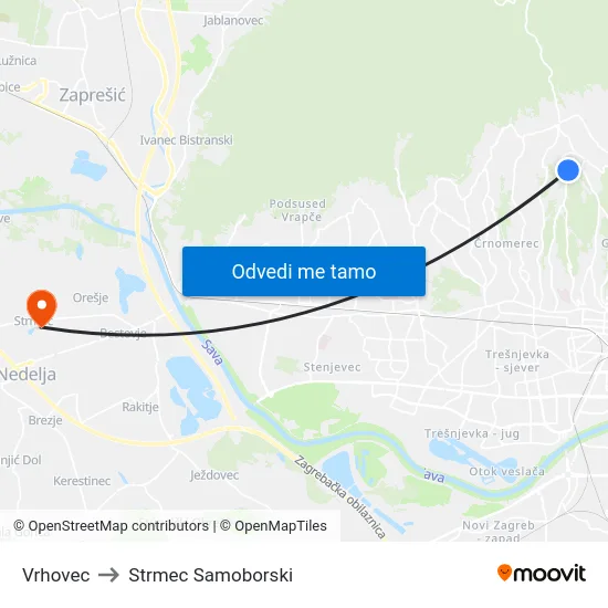 Vrhovec to Strmec Samoborski map
