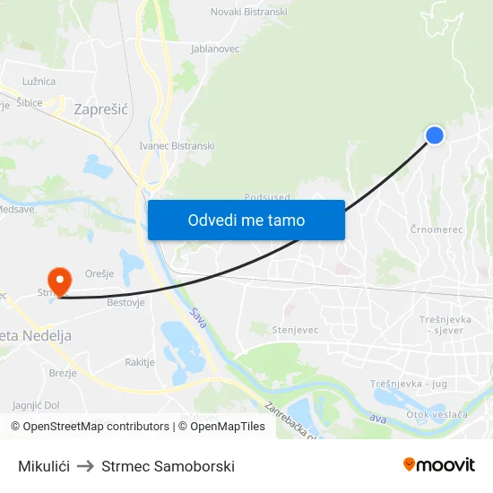 Mikulići to Strmec Samoborski map