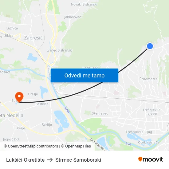 Lukšići-Okretište to Strmec Samoborski map
