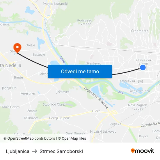 Ljubljanica to Strmec Samoborski map