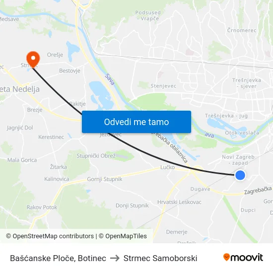 Bašćanske Ploče, Botinec to Strmec Samoborski map