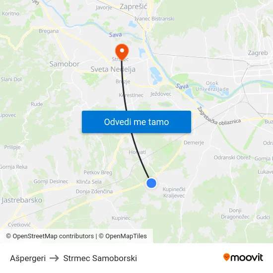 Ašpergeri to Strmec Samoborski map