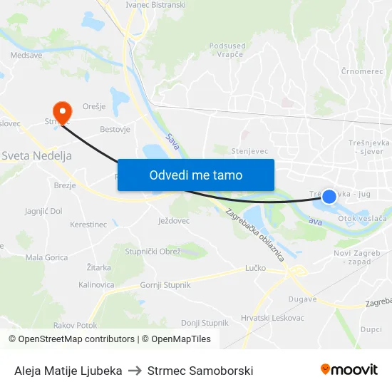 Aleja Matije Ljubeka to Strmec Samoborski map