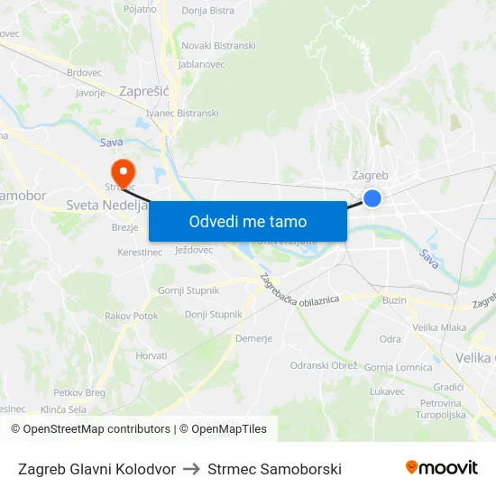 Zagreb Glavni Kolodvor to Strmec Samoborski map