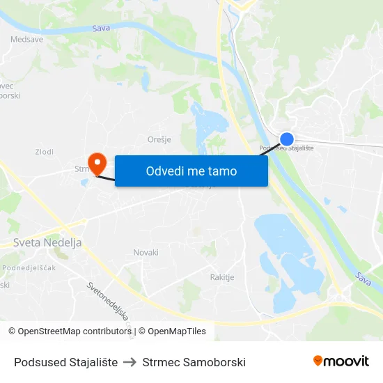 Podsused Stajalište to Strmec Samoborski map