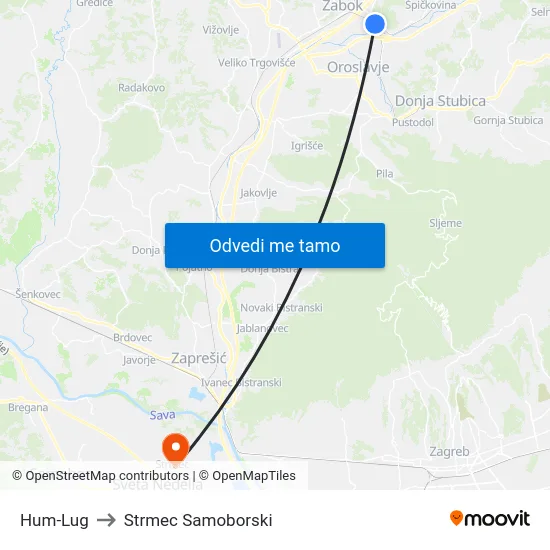 Hum-Lug to Strmec Samoborski map