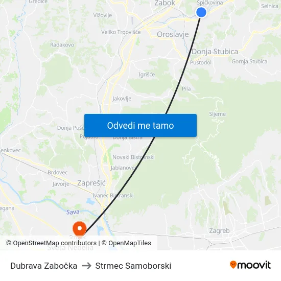 Dubrava Zabočka to Strmec Samoborski map