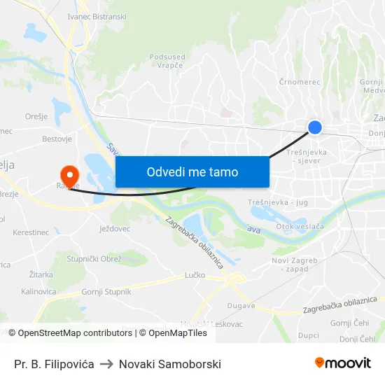 Pr. B. Filipovića to Novaki Samoborski map