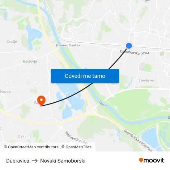 Dubravica to Novaki Samoborski map
