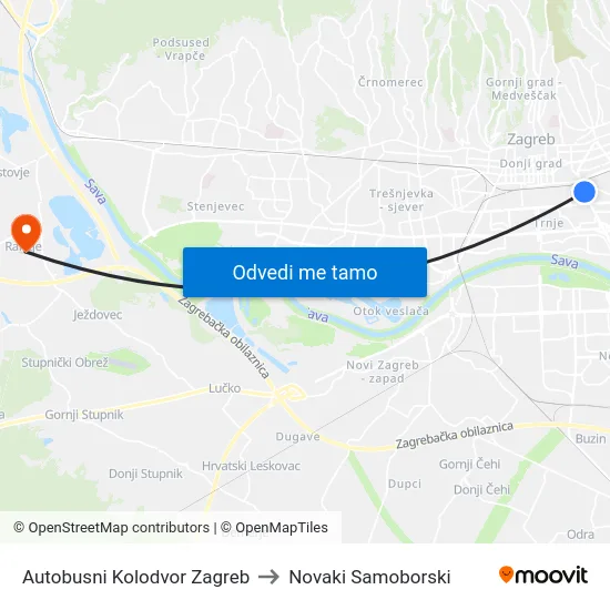 Autobusni Kolodvor Zagreb to Novaki Samoborski map